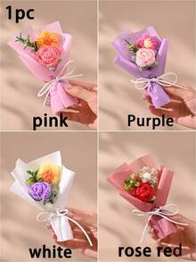 1 bó hoa hồng đan móc mini giống thật, kèm túi quà, kích thước 15cm x 9cm, thích hợp làm quà tặng Ngày Valentine, Ngày của Mẹ, quà tặng hàng ngày, hoặc để trang trí nhà cửa. - Nhiều màu - Xem 2