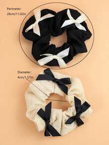 2个泡泡蝴蝶结发圈，甜美女孩丸子头造型，派对发饰 - 黑與白 - 查看 6