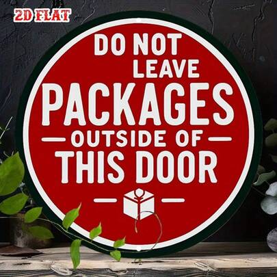 2D Flat, 1pc Vintage Round Iron Warning Sign, Suitable For Home, Garage, Mailbox - No Package Notification, Policy Nameplate, Country Style Metal Wall Decor, Mailbox Warning/Decoration With Warning Label, 2D Flat, Reserved Hole, Style As Shown In Size Image