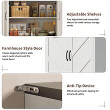 Studyset 70" Tall Farmhouse Kitchen Pantry Cabinet, Kitchen Pantry Storage Cabinet, Freestanding Wooden Storage Cupboard With 4 Doors, Adjustable Shelves, Microwave Stand - 白色 - 查看 4
