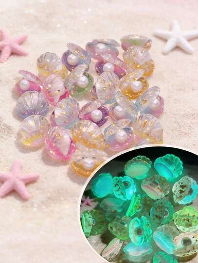 10pcs Luminous Gradient Resin Shell Pendant, Cute DIY Jewelry Making Supplies, Suitable For Birthday Party, Bachelorette Party, Anniversary, Wedding, Bridal Shower, Coming Of Age Ceremony, Can Be Used To Make Earrings/Necklaces/Hair Clips And Craft Decorations, Jewelry Making Pendant