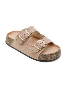 Mules Plateformes à Strass et Clous Dorés - Élégance Été - 卡其色 - 查看 2