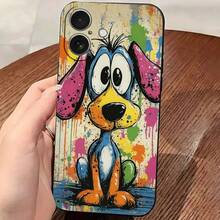 Handyhülle: Bunte Handyhülle mit Cartoon-Hund-Motiv und Farbspritzern, kompatibel mit iPhone 17/16/15/14/13/12/11/Pro/Pro Max/Plus/Air/X/XS/Max. Klassischer schwarzer Rand, schmutzabweisend, strapazierfähig, transparent, stoßfest, stoßdämpfendes TPU-Material für optimalen Schutz. - Schwarz - Übersicht 7