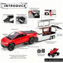 1:32 Proportional Cyber Truck-Style Die-Cast Truck Set, Including Camper Van And Off-Road Vehicle, 3-In-1 Rebound Model Car, With Sound And Light Effects, 5 Colors, Suitable For Collection And As A Gift - màu đỏ - Xem 4