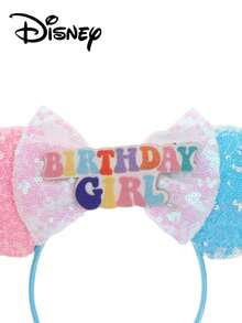 1pc Disney Mickey & Minnie Blue + Pink + Light Pink Glitter Letter, Pink Bow Headband, Party Costume Headpiece, Suitable For Birthday Gift, Holiday Party, Amusement Park Photo Prop - Blue + Pink + Light Pink Letters - View 4