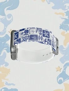 1条柔软弹性透气海洋主题替换表带，兼容三星、荣耀智能手表，尺寸可选38mm、40mm、41mm、42mm、46mm、45mm、44mm、49mm，旅行假日礼物休闲硅胶表带，兼容苹果手表Ultra SE/11/10/9/8/7/6/5/4/3/2/1 - 彩色 - 查看 5