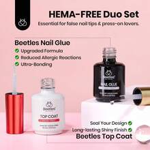Beetles HEMA-Free Nail Tips Glue Kit, All-In-One Nail Extension Kit For Press On False Nails, DIY Salon Manicure At Home - 2Pcs 15Ml TPO-free Nail Glue & No-wipe Top Coat Set - View 2