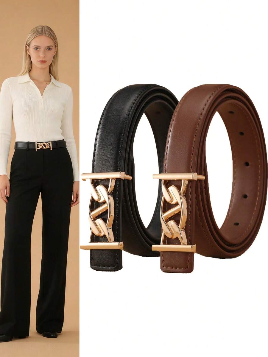 1/2条装 时尚简约细腰带，百搭女士腰带，可搭配西装、牛仔裤 - 彩色 - 查看 1