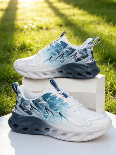 Casual Outdoor Sports Shoes For Teenagers, Students, Running Shoes, Hiking Shoes, Breathable And Comfortable, Pink Youth (Asymmetrical Camouflage Pattern On Upper, Uneven Handpainted Sole)