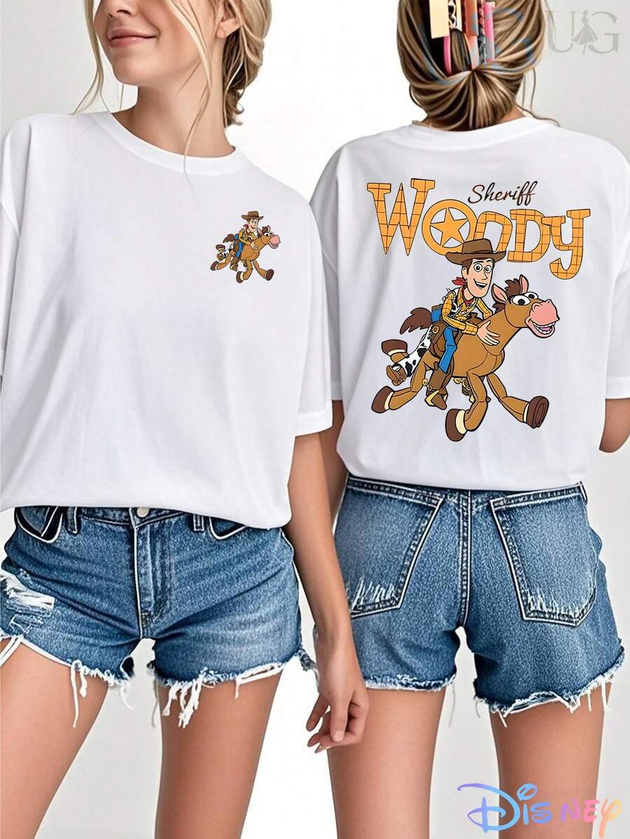 Disney Mickey  Graphic T-Shirts Featuring Mickey Mouse And Friends, Officially Licensed By Disney. These Short-Sleeved Casual Shirts With Double-Sided Prints Are Perfect For Spring And Summer, Making Them An Excellent Gift Choice - trắng - Xem 1