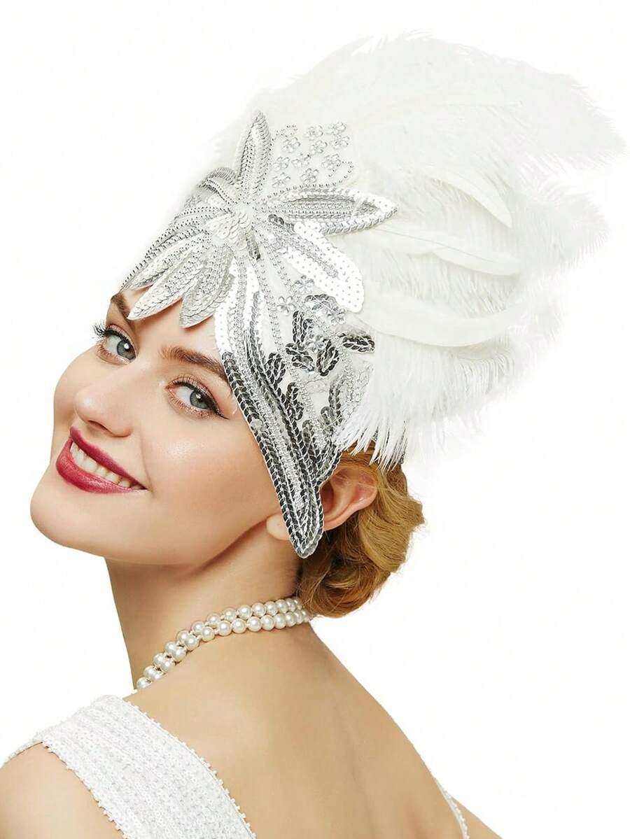 1pc Carnival Feather Headpiece Showgirl Headband Women's Feather Pageant Headband 1920s Flapper Headband - A - View 1