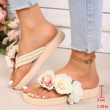 3厘米米色女士人字拖，平底，夏季沙滩装，百搭时尚，防滑凉鞋 - 米白 - 查看 2