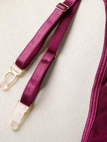3pcs Sexy Wine Red Sheer Mesh Lingerie Set, Underwire Bra With Garter Belt - Purple - View 9