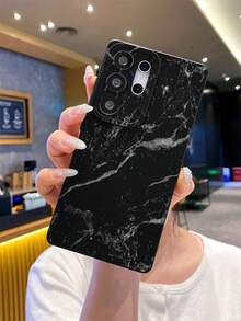 1pc Fashionable Minimalist Full-Screen Black Marble Pattern Painted, Black Matte Texture TPU Material Eye-Catching Anti-Drop Phone Case, Suitable As Gift For Boyfriend/Girlfriend, Compatible With Samsung, And Other Android Models - Multicolor - View 1