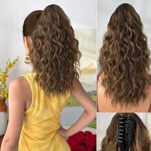 Claw Shaped Ponytail Extension Hair Accessory Brown Gold Burgundy Gradient Brown 16 Inch Long Wave Heat-Resistant Fiber Synthetic Ponytail Wig, Suitable For Women's Parties And Daily Use - Black Brown - View 12