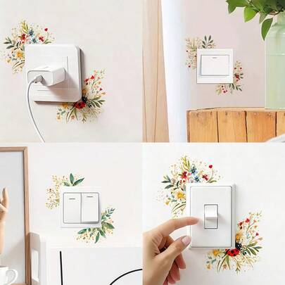 1pc Countryside Style Green Leaf & Berry Pattern Switch Sticker, PVC Material Self-Adhesive Removable, Suitable For Student Room/Living Room/Entrance/Kitchen Decor Switch Panel, Spring Home Decor Sticker