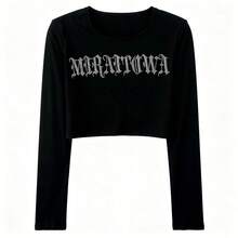 Áo thun dài tay nữ gợi cảm đính đá, dáng ôm, thời trang tối giản, áo crop top đen mùa xuân. - màu đen - Xem 14