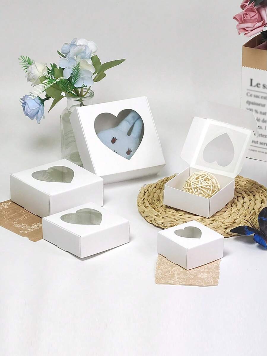 1/10/30个装白色心形礼盒，带透明窗口，适用于生日、毕业典礼、周年纪念日、圣诞节、情人节、婚礼和新娘送礼会等场合。