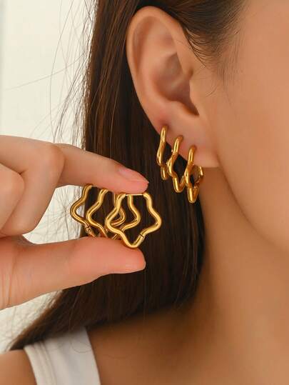 1 Set Retro Chic Metal Star Hoop Earrings, Versatile Daily Wear For Women