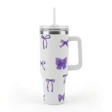 1pc 40oz Romantic Bow Stainless Steel Insulated Tumbler With Handle, Large Capacity Travel Mug, Suitable For Car, School, Office, Outdoor, Gym, Home, Great Gift For Women And Teenagers, Holiday And Birthday (With Straw) - Multicolor - View 14