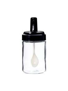 玻璃调味罐，带一体式勺子和盖子，适用于厨房和家庭使用，包括盐、糖、盐和味精。 - 黑色 - 查看 3
