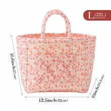 1Pc Floral Print Quilted Storage Basket Laundry Basket Large Capacity Portable Storage Bag Foldable Snack Basket With Handle For Women And Girls Cosmetic Storage Basket Toy Storage Basket Skincare Storage Basket Women Makeup Storage Multifunctional Storage Basket Cosmetic Organizer Home Decor Livingroom Bedroom Decor Bathroom Decor Closet Organization And Storage Clothes Organizer Home Deco School Dormitory Back To School Essentials - Pink - View 13