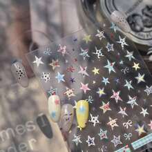 Metal Nail Art Stickers Simple Style Ice Transparent Nail Stickers Plaid Star Jewelry Stickers Nail Art Girls Nail Art Decoration Stickers - 彩色 - 查看 4