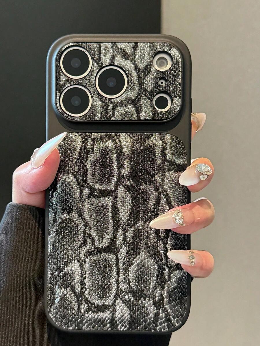 Casing Ponsel Pelindung Kulit PU Motif Ular, Cheetah, dan Macan Tutul 1 buah, Kompatibel dengan Apple 17Pro/17/Air/17Promax/11/12/13/14/12 Pro Max/16 Pro/15 Series dengan Perlindungan Lensa, Hadiah Ulang Tahun - Hitam - View 1