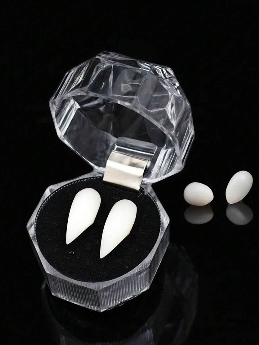 1 Pair Vampire Zombie Fake Teeth, Gag Fake Teeth Toy, Party Fangs Costume Makeup Masquerade Teeth - White - View 1