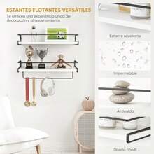2 Repisas Flotantes de ParedEstantes Flotantes con toallero Estante de Almacenamiento Repisas para Baño Cocina Cuarto Estar Oficina Dormitorio - blanco negro - Ver 5
