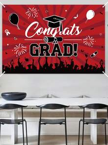 1 pieza Tela de fondo de graduación rojo y negro, Fondo de tela con felicitaciones para graduados, 150*100cm Tela de fondo de poliéster Clase de 2026, Decoración de fondo de graduación, Suministros para fiesta de graduación, Decoraciones de felicitaciones para graduados, Decoraciones para celebración de graduación, Decoraciones de fondo para fotografía de graduación, Accesorios para fotomatón, Decoraciones de fondo fotográfico, Adecuado para hogar, escuela, oficina, exterior, estudio, fiesta - rojo negro - Ver 7