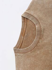 1PC Y2K Vintage Washed T-Shirt | Men's Graphic Tee | YLA Dripping Skull Design Pattern | Gifts For Men Or Boyfriend | 100% Cotton | 230Gsm Thickened Fabric | Unisex - 咖啡棕 - 查看 4