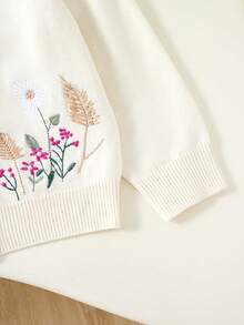 Girls' New Stylish Cardigan Sweater, Embroidered Floral Shoulder Design, 3D Floral Decor, Comfortable For Spring, Autumn & Winter, Casual & Fashionable Student Jacket, Perfect Gift - White - View 5