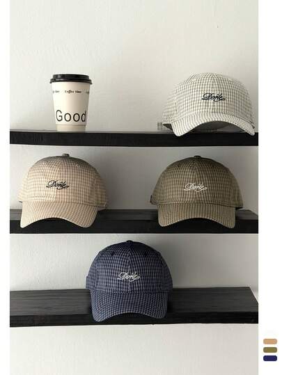 Plaid Curved Brim Baseball Cap With Small Letters, New Spring/Summer Brand Letter Embroidery Soft Top Baseball Hat, Women's Fashion Versatile Plaid Letter Embroidery Baseball Cap, American Style Fashionable Casual Sun Hat, Adjustable For Big Heads