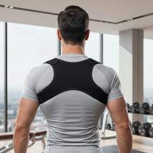 1 Black Adult Back Support Strap With Adjustable Upper Back Upright Support, Made Of Black Polyester Fiber Material With Shoulder Straps And Lumbar Support, Ergonomic Design, Comfortable And Breathable Structure - Black - View 10