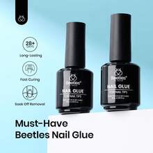 Beetles Gel Nail Glue, 9 In 1 UV Nail Glue For Acrylic Nail Tips, Super Strong Brush On Formula, Base Coat Gel, Ideal Gift For Women, UV LED Light Required - 2 lọ keo dán móng tay dạng gel 15ml - Xem 2