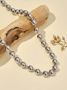 1pc Stainless Steel Beaded Chain Necklace, Fashionable Minimalist Versatile For Men - Beaded Necklace - View 1