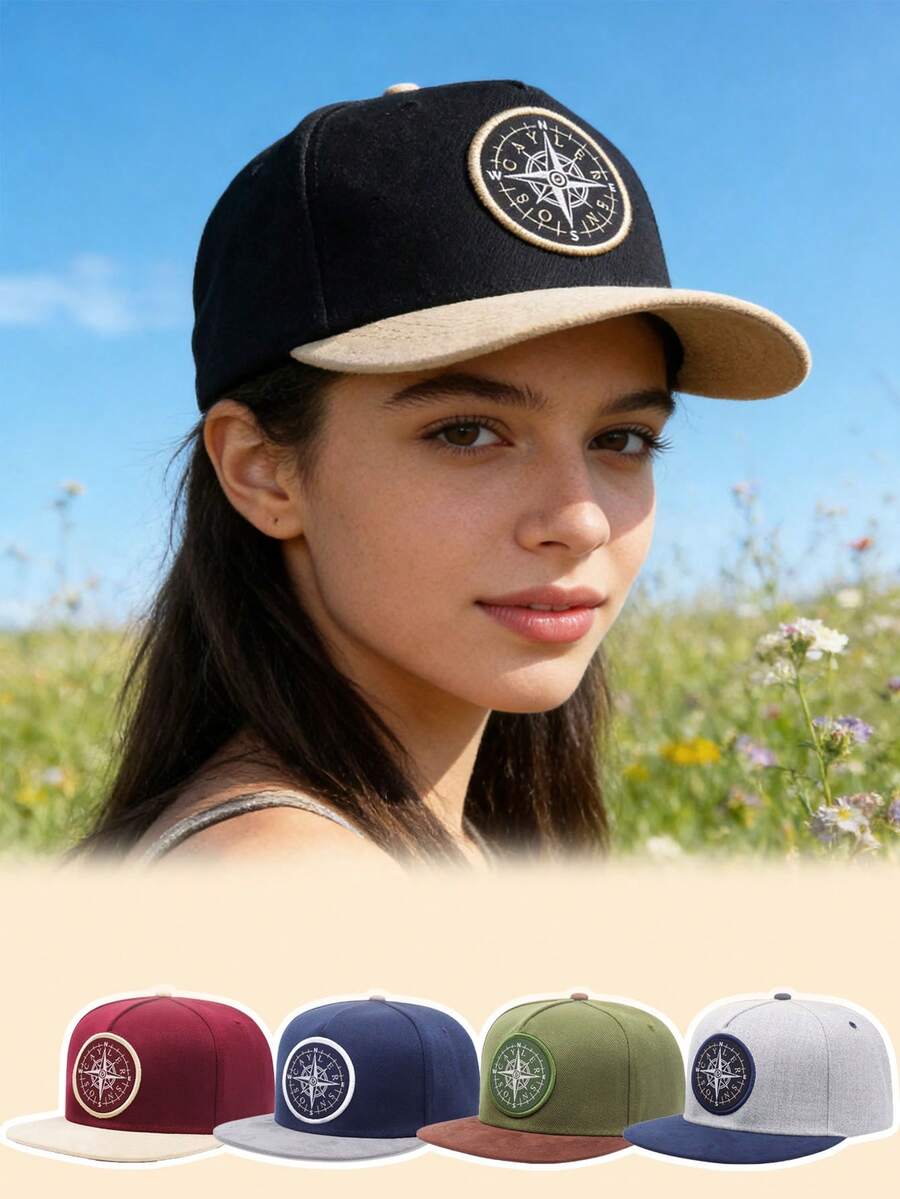 1顶夏季指南针棒球帽，男女通用休闲运动可调节后扣帽，简约平沿 - A - 查看 1