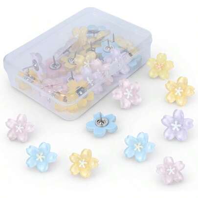 Flower Push Pins Bulletin Board - 30 Pcs Decorative Push Pins Cork Board, Cute Thumb Tacks With Box Home Office School Hanging Posters Maps Photo Feature Wall