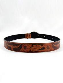 1pc Unisex Retro Bull Head Buckle Belt, Classic Engraved PU Leather Fashion Accessory, Western Style Casual Waist Belt - Multicolor - View 6
