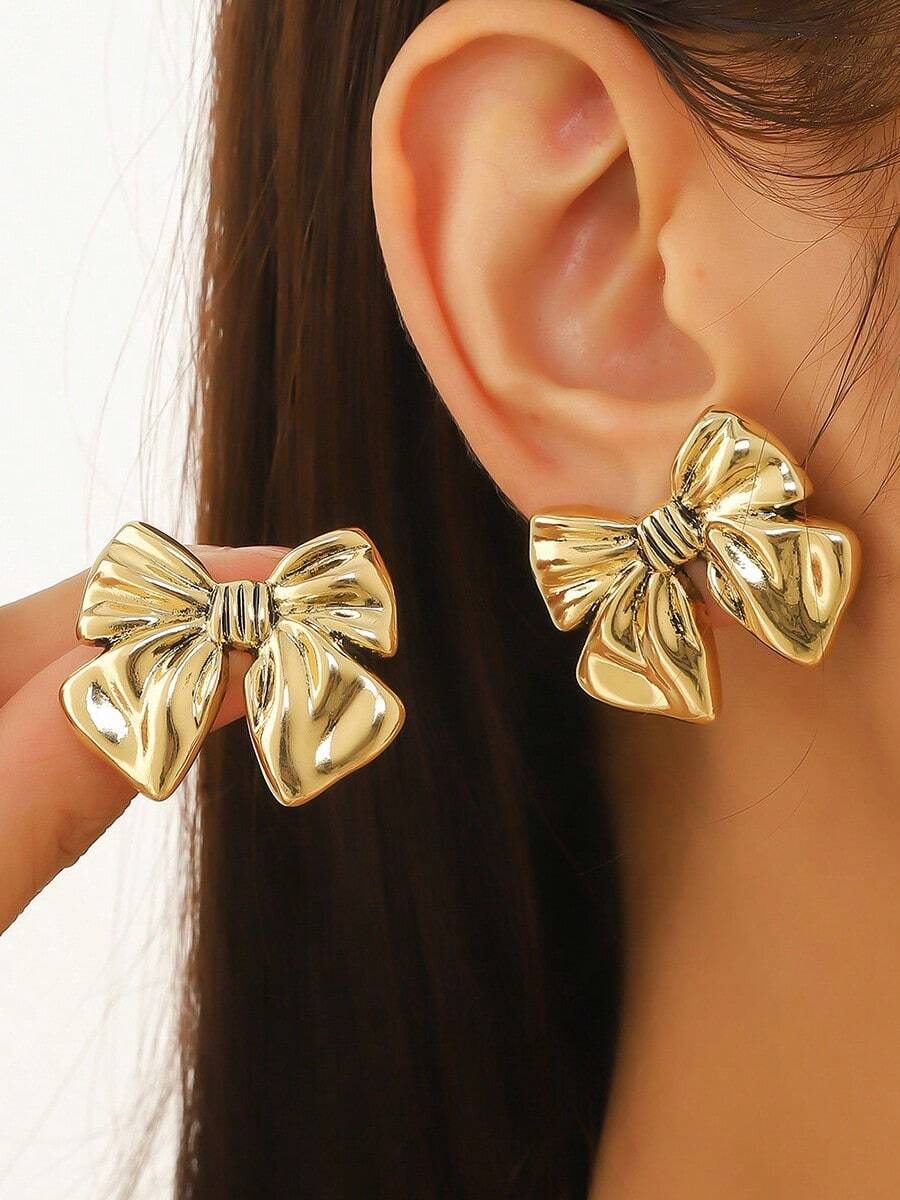 1 Pair Of High-End Gold Bow Earrings - Gold - View 1