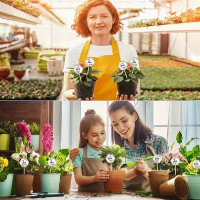 刻有“让爱成长”字样的六角形木质植物插牌 - 花卉图案，是婚礼礼物和多肉植物标签的完美之选 | 天然木质设计