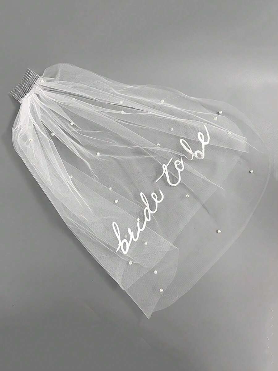 1PC Romantic & Elegant Style White Embroidered Double-Layer Lettered Bridal Veil Lightweight Yarn Material With Comb Fixing Stable To Wear Bachelorette Party Wedding Engagement Bridal Shower Photo Props & Atmosphere Decoration Essential Bridal Accessories Valentine's Day Mother's Day Graduation Season - Multicolor - View 1