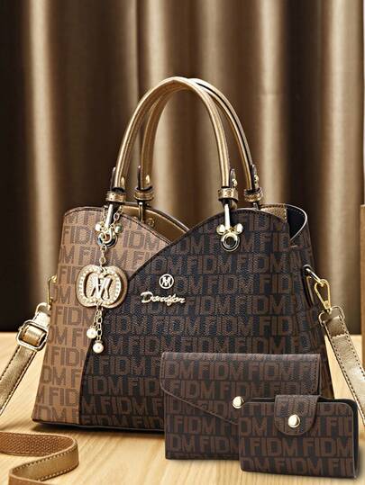 今年流行的母女三件套包包，经典大容量女士休闲手提包，高端优雅女士提花手提包