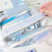 新款可爱独特大容量多层抽绳铅笔盒/化妆包，高品质文具袋，适合初中女生，便携式收纳返校用品，铅笔袋，学生背包 - 多色 - 查看 7