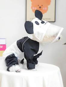 1件宠物雨衣，四脚带帽防水雨衣，卡通熊猫图案，四季皆宜 - 黑與白 - 查看 2