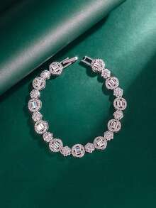 Tylionnejewelry 1件装奢华白金镀锆石手链，优雅珠宝，适合作为女士礼物，婚礼，节日派对，约会，周年纪念日 - 銀色 - 查看 2