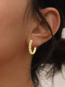 925 Sterling Silver Minimalist Hoop Earrings, Cubic Zirconia Earrings, Suitable For Daily Wear, Birthday Gift - Yellow Gold - View 2