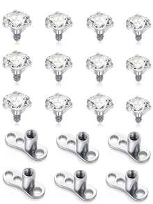 1Set Versatile Surgical Steel 14G Internally Threaded AAAAA+ Cubic Zirconia Microdermal Piercing Jewelry Set For Women & Men Daily Wear & Party - Style C - View 1