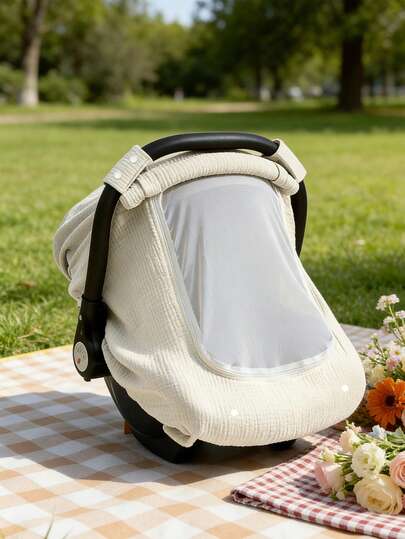 1pc Baby Basket Cover, Universal Breathable Sunshade Windproof Newborn Car Seat Cover, Soft & Skin-Friendly Stroller Canopy, Portable & Foldable Baby Carriage Accessories